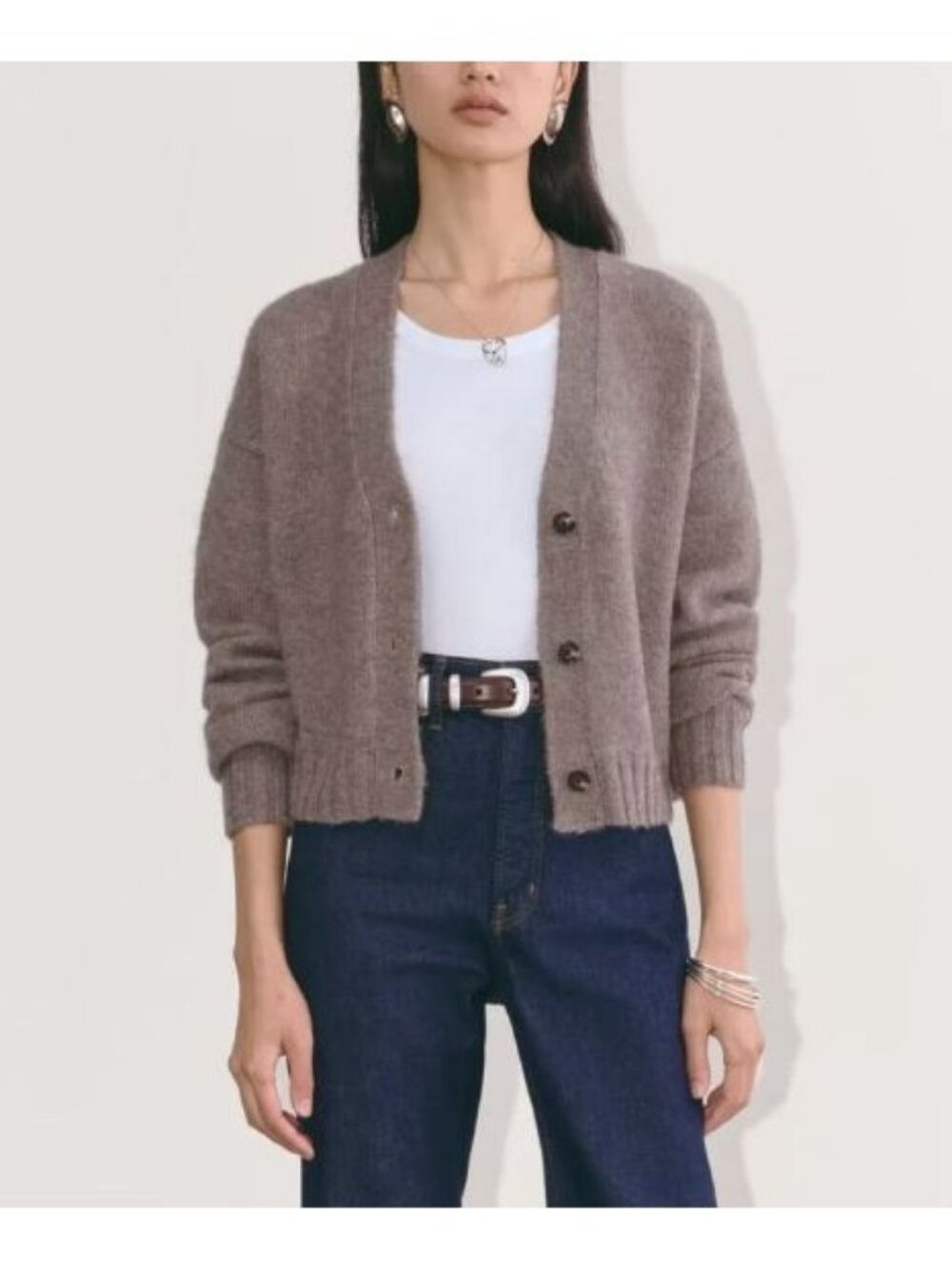 Everlane The Boxy Cardigan in Alpaca Taupe Melange Size Medium NWT